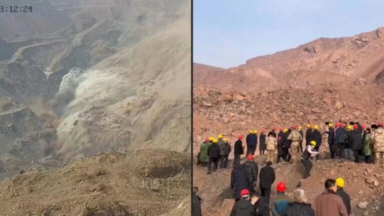 Imagem mostra deslizamento de terra em decorrência de um acidente em mina de carvão na China